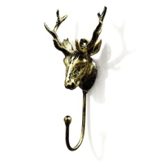 LuckyG-Store Perunggu Deer Wall Mount Kait Mantel Shabby Chic Kepala Rusa Logam Hanger Decor Single Hook Dekoratif Hadiah -Intl