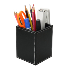 Luxury Faux Leather Desk Tidy Office Desktop Organizer Pen Pencil Stationery Holder Box Name Cards Mobile Phone Remote Controller Storage Rack Container (Black) - intl