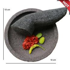 Mandiri Stone - Cobek dan Ulekan Batu Lava Lava Asli Tidak Berpasir 18 cm Packing Kayu