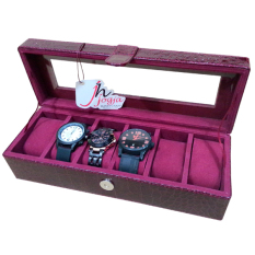 Maroon Croco Watch Box / Tempat Jam / Kotak Jam Tangan Isi 6