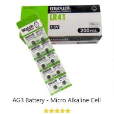 Maxell Battery Alkaline Baterai Kancing Lithium AG3 G3 SR41 (1.55V) Untuk Kalkulator, Jam, Kamera, PDA - Isi 10 Pcs