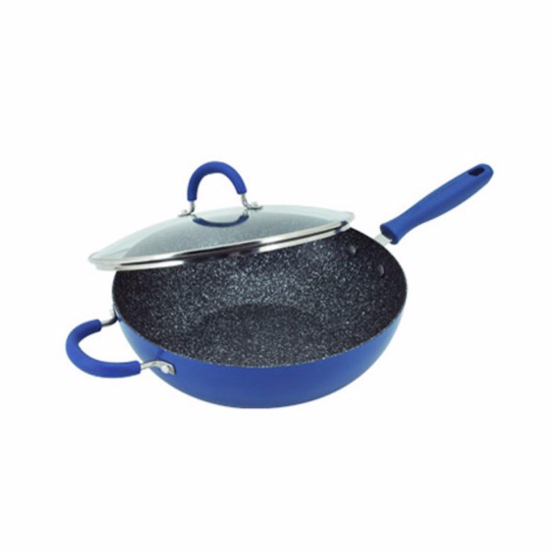 Maxim Granito Wok Wajan / Penggorengan Teflon + Glass Cover 30cm - Biru Maxim Granito Wok Wajan / Penggorengan Teflon + Glass Cover 30cm - Biru