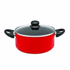 Maxim Valentino Dutch Oven 20 cm Teflon Anti Lengket + Glass Cover / Tutup Kaca - (Merah)