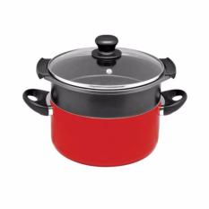Maxim Valentino Dutch Oven + Steamer Set Teflon Anti Lengket 24 cm - (Merah)