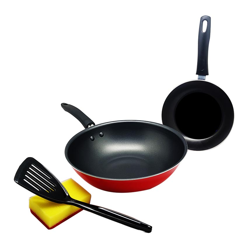 Maxim Wajan Panella Set Teflon - Merah-Hitam - 4 Buah