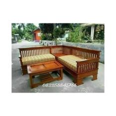 Meja Kursi Sudut Minimalis Motif Jari Jari Elegant Bahan Kayu Jati