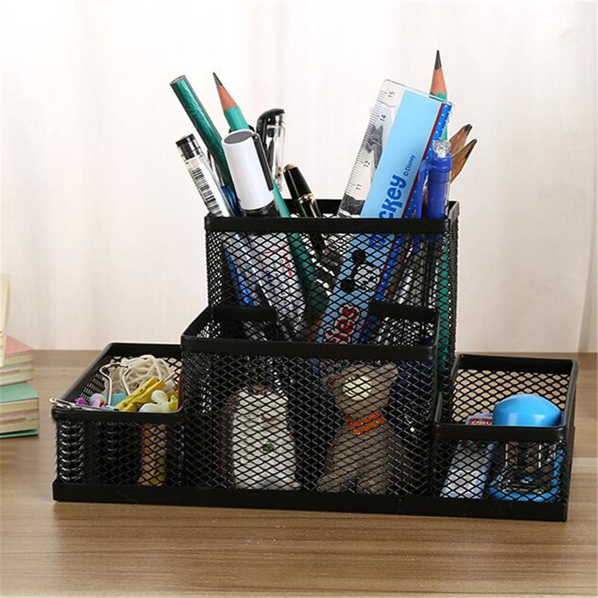 Logam Jala Desktop Kantor Penyelenggara Pena Kotak Pensil Alat Tulis Dudukan Casing Hitam Logam Jala Desktop Kantor Penyelenggara Pena Kotak Pensil Alat Tulis Dudukan Casing Hitam