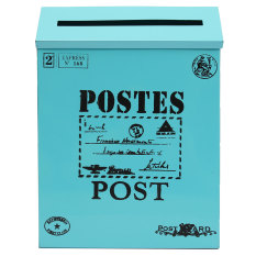 Logam Timah Mengunci Bunga Beserta Sticker Kuno Tahan Air Kotak Pesan Wall Hanging Kotak Mail Baru Biru-Intl