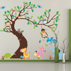 Monyet gajah hewan burung hantu pohon PVC stiker dinding rumah stiker dinding vinil Paper House dekorasi Wallpaper ruang tamu kamar tidur dapur gambar seni diseduh sendiri untuk anak remaja dewasa bayi Senior bibit - International