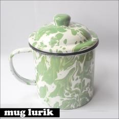 Mug Gelas Cangkir Jadul Antik Lurik Hijau Putih Bahan Logam Unik