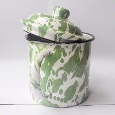 Mug Gelas Cangkir Jadul Antik Lurik Hijau Putih Bahan Logam Unik