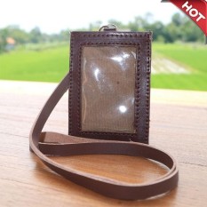Name Tag ID Card Holder Kalung Nama Bahan dari Kulit Sapi Nabati Coffe Brown