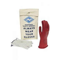 National Safety Apparel Class 0 Red Rubber Voltage Insulating Glove Kit with Leather Protectors, Max. Use Voltage 1,000V AC/ 1,500V DC