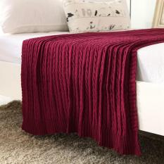 New 2016 Solid Color Throw Blanket Cotton Knitted Thread Blankets Washable Manta Spring Autumn Sofa Blanket Cobertor ( Wine Red ) 110x180cm - intl