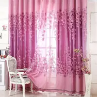 Baru Sheer Curtain Panel Drape Floral Jendela Balkon Kamar Ungu (Ungu)-Intl