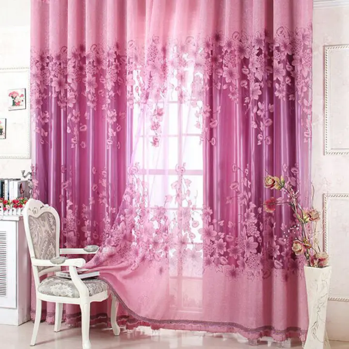 Baru Sheer Curtain Panel Drape Floral Jendela Balkon Kamar Ungu Ungu Intl Lazada Indonesia