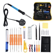 NiceEshop Soldering Iron Kit Elektronik, 25 Pieces Set 60 W Adjustable Suhu Alat Solder Besi Las dengan 5 Pcs Tips, Solder Wire, Stand dan Lainnya Kit Soldering Dalam Portable Toolbox (Steker INGGRIS)-International