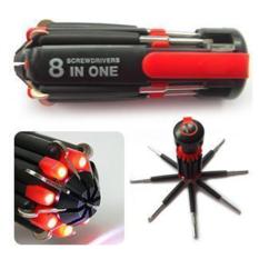 Obeng 8 in 1 Senter Lampu LED Multifungsi Perkakas Screwdrivers Travel - Aksesoris Otomotif Obeng Travel Obeng Serbaguna Perkakas Serbaguna - Warna Random
