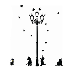 OEM 3 Kucing Kecil Di Bawah Lampu Jalan LED Buatan Sendiri Stiker Dinding Mural Ruang Tamu Dekorasi Rumah