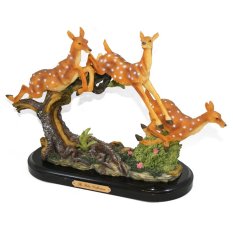 OHOME Pajangan 3D Vintage Keramik Poly Stone Deers Jumping Patung Hadiah Kado Decor - EV-SP-3910