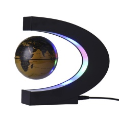 Ooplm Globe 360 Gelar Sempurna Menunjukkan, lucu C Bentuk Magnetik Levitation Mengapung Berputar Globe Peta Dunia With LED Warna-Warni Natal Hadiah To Learning Belajar mengajar Rumah Kantor Dekorasi Meja Hadiah-Emas-Internasional