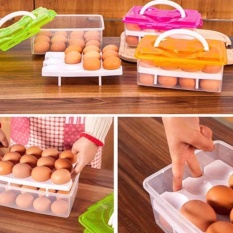 Warna Oranye 24 Grid Telur Dua Lapis Kotak Penyimpanan Wadah Makanan Menjaga Telur Segar Organizer Dapur