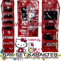 Rak Gantung Karakter Set 3 in 1 ORGANIZER Resleting (Tas, Sepatu, Jilbab) HELLO KITTY Merah Cantik Serasi