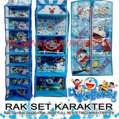 LARISSA D'ORGANIZER - Rak Gantung Karakter Set 3 in 1 full Resleting (Tas, Sepatu, Jilbab) - Doraemon Biru