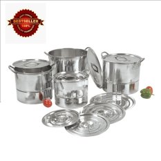 Original Panci Stockpot Ukuran Super Jumbo 2 in 1 Untuk Kukus dan Rebus 4 Set - Stainless