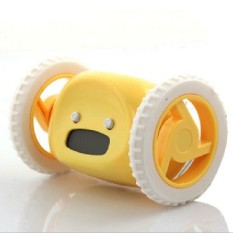 OuRui LCD Display Running Alarm Clock Hide Seek Clock Moving Wheels New Year Gifts(Yellow) - intl