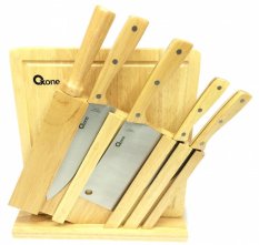 Graha FE Set Pisau Dapur Stainless Steel + Talenan Kayu + Rak Pisau Kayu - Wooden Knife Set Oxone OX-95