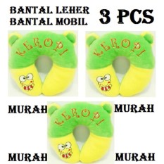 Paket 3 Pcs BANTAL Leher KEROPPI Hijau Travel Pillow / Neck Pillow / Bantal Mobil / Bantal Travel / Bantal U Bahan DACRON Berkualitas