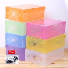 Paket Box Sepatu Dengan Pegangan Transparan isi 10 - Warna Random + Free 1 Pcs Polkadope Ikat Rambut