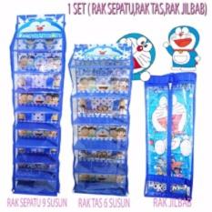 PAKET Hemat 3 in 1 Rak Gantung Rak Tas,Rak Sepatu,Rak Jilbab (HBO HSO HJO) DORAEMON Biru Berkualitas