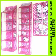 PAKET Hemat 3 in 1 Rak Gantung Rak Tas,Rak Sepatu,Rak Jilbab (HBO HSO HJO) HELLO KITTY PINK Berkualitas