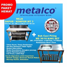 Paket Meja Dapur / Kompor MT3 + Meja Bak Cuci Piring MS36 /18 Stainless Steel Metalco