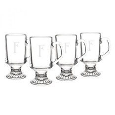 Dipersonalisasi Irish Glass Mug Kopi, Set dari 4, Huruf F-Intl