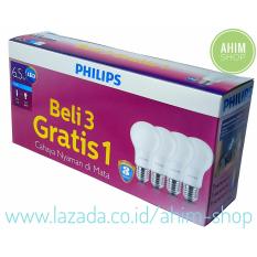 PHILIPS Lampu LED Bulb 6.5W = 60W Paket Beli 3 Gratis 1 - Cahaya Nyaman di Mata (Cool Daylight) - Putih