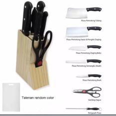 Jual Set Pisau Dapur Terlengkap Lazada Co Id Pisau Set 8 Buah Talenan Stainless Steel Hitam