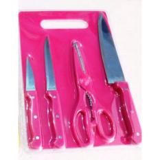 Pisau Set Dengan Talenan 5 in 1 - Talenan Set - Pink Fanta