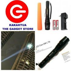 Police Swat Senter T6 - Sinar Cahaya Led Putih - Flashlight 2 Battery - T6 Flash White Torch Light Zoom Tarik Mundur - Hitam