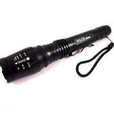 Police Swat Senter T6 - Sinar Cahaya Led Putih - Flashlight 2 Battery - T6 Flash White Torch Light Zoom Tarik Mundur - Hitam