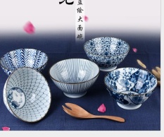 Porcelain Tableware Blaze Of Color Blue Painted Mangkuk Sup Ramen Bowl Permukaan Khusus Bola-Internasional