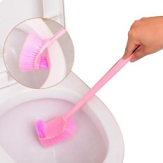 Toilet Sikat Toilet Pegangan Panjang Plastik Kamar Mandi Toilet Bowl Scrub Dua Sisi Kuas Pembersih Pink