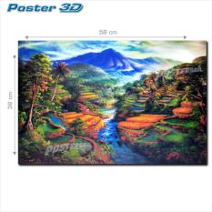 Poster 3D: PEMANDANGAN SAWAH DAN LEMBAH #3D220 - 58 x 38 cm