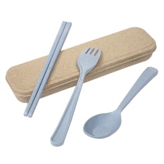Powercreat Berkualitas Tinggi Portable Jerami Gandum Sendok Garpu Sumpit Cutlery Camping Travel Tableware Set, Degradable-Intl