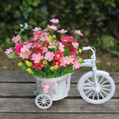 Cukup Kecil Ukuran Bunga Keranjang Vas Handmade Keranjang Rotan Sepeda Roda Tiga Bicycle Home Decor Garden Dekorasi Partai Pernikahan, Acak Silk Ribbon Warna Pengiriman-Intl