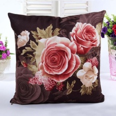 Printing Dyeing Peony Sofa Bed Home Decor Pillow Case Cushion Cover -Cofffee - intl