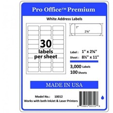 Pro Office Premium 3000 Self Adhesive Address Label untuk Printer Laser dan Ink Jet, Putih, Dibuat Di AMERIKA SERIKAT, 1x2.62 Inci, Paket 3000, Ukuran Sama Seperti 08160 dan Moree-Intl