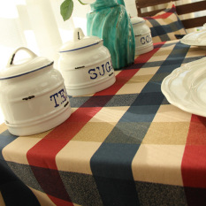 Promosi 1x D: 140*140 Continental Taplak Meja Plaid Kanvas Katun Mediterania Edinburgh
